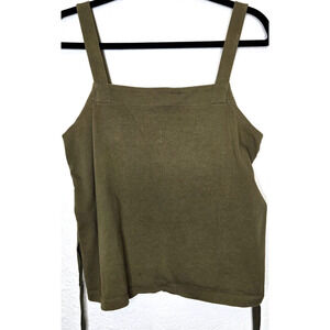 J Crew Tank Top Womens Small Olive Green Square Neck Boxy Tie Waist Minimalist